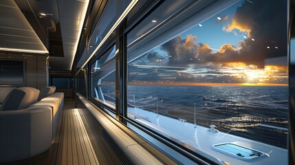 Wall Mural - luxury yacht with specially designed energy-efficient windows that provide panoramic ocean views and