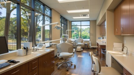 Wall Mural - modern dental office with energy-efficient windows that minimize outside noise and maintain a calm, 