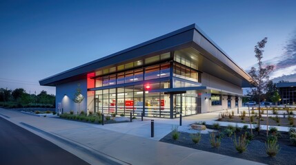 Wall Mural - modern fire station with energy-efficient windows that provide natural lighting and insulation, help