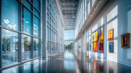 Wall Mural - modern gallery with tall, energy-efficient windows that illuminate the space with diffused natural l