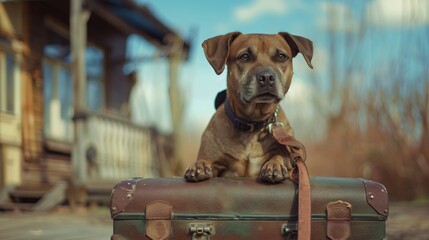 Poster - dog traveler with suitcase