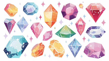 Sparkling jewel or gemstone with many colors. Cute flat illustration