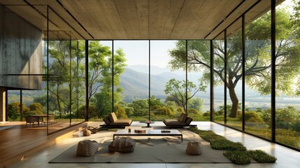 Wall Mural - sustainable boutique hotel with energy-efficient windows that frame the picturesque landscape, offer