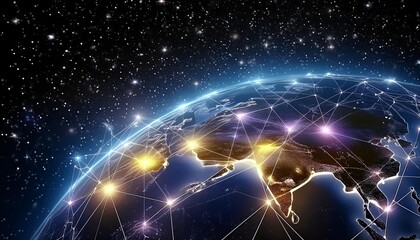 Global connection internet satellite web data network 5G telecommunications world space , generated by AI. High quality photo