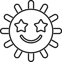 Wall Mural - Line art illustration of a cheerful sun shining with starry eyes