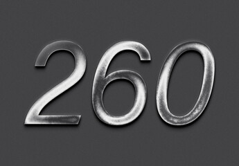 Chrome metal 3D number design of 260 on grey background.