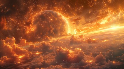 Wall Mural - A Fiery Orange Planet in a Glowing Sky