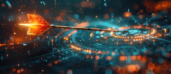 Wall Mural - Digital Target Hit With Glowing Arrow