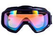 © Nemanja - Colorful skiing glasses isolated on transparent background. Winter vacation holiday snow activity eyewear protection equipment. Plastic or glass goggles mask, safety accessories object, reflection