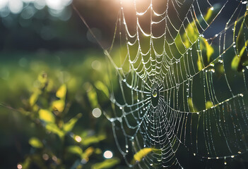 spider web with dew drops
