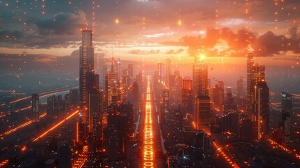 Canvas Print - Futuristic Cityscape at Sunset