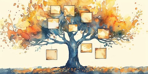 Wall Mural - Family tree with empty cells, template. on light background.