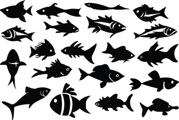 Silhouette fish vector illustrations set