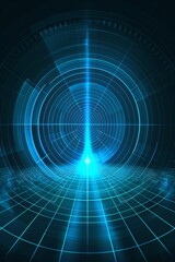 Poster - Abstract representation of sound waves in blue, showcasing futuristic technology and dynamic audio frequencies with a modern digital design
