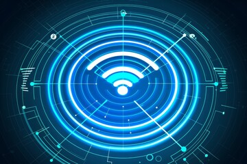 Fototapete - Glowing blue wifi signal icon, representing modern digital connectivity and wireless internet technology with a futuristic design