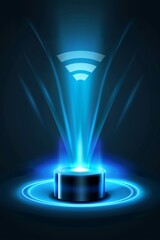 Fototapete - Glowing blue wifi signal icon, representing modern digital connectivity and wireless internet technology with a futuristic design
