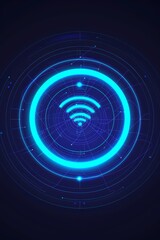 Fototapete - Glowing blue wifi signal icon, representing modern digital connectivity and wireless internet technology with a futuristic design