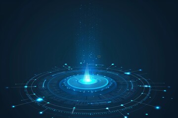 Poster - Abstract digital pulse representation in blue, showcasing futuristic technology and dynamic frequency waves with a high-tech design