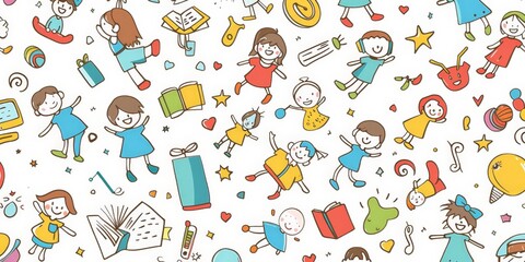 Naklejka na meble Whimsical Children Activities in Colorful Illustration