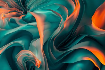 Aufkleber - The image features flowing abstract shapes in teal and orange, creating a dynamic sense of movement and depth, with a strong modern and creative aesthetic.