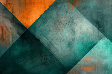 Poster - This image features a geometric abstract art piece, blending teal and orange colors with rich textures and coordinated shapes, creating a striking contemporary design.
