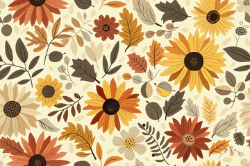 Wall Mural - Stylish Autumn pattern. Floral seamless pattern for textiles, backgrounds, web design, crafts paper, and more