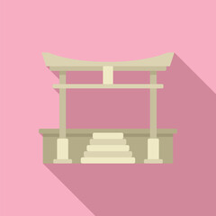 Poster - Minimalist illustration featuring a traditional japanese shinto shrine building, with stairs leading up to the entrance