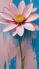 Wall Mural - Abstract background oil painting of a flower in pink and blue colors