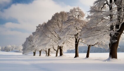 Sticker - ash maple trees of temperate continental climate trees among cold winter and snow