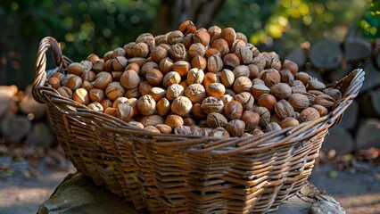 Poster - A basket overflowing with freshly gathered wild nuts ready to be roasted and eaten as a delicious and healthy snack.