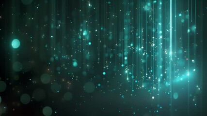 Poster - An abstract digital image featuring streaks of teal light against a dark background with bokeh effects.