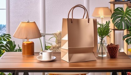 Canvas Print - paper bag on table mockup for design