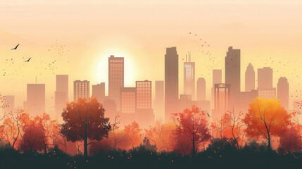 Wall Mural - Urban skyline with autumn hues