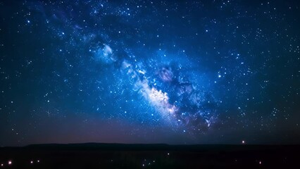 Poster - A night sky with a stunning view of the Milky Way galaxy stretching across the horizon, with a dark field in the foreground.