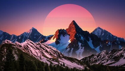 Wall Mural - synthwave modern beautiful background low poly mountains