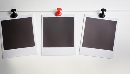 Poster - polaroid style photo frame with pushpin isolated transparent background png file