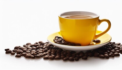 Wall Mural - yellow coffee cup isolated on white background