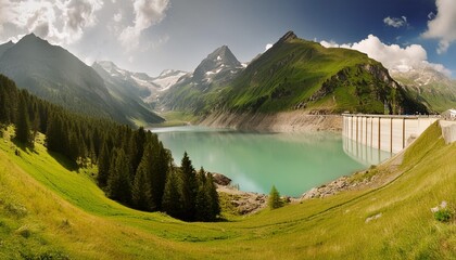 Wall Mural - panorama of alpine dam mooserboden