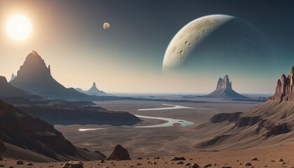 Wall Mural - Extraterrestrial Cosmos: A Digital Illustration of a Fantastic Alien Landscape