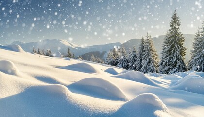 Wall Mural - beautiful ultrawide background image of light snowfall falling over of snowdrifts