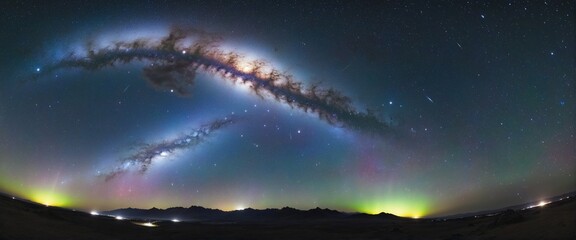 Wall Mural - Abstract planetary landscape in a 360-degree spherical projection, featuring a seamless cosmic environment with nebulae and stars