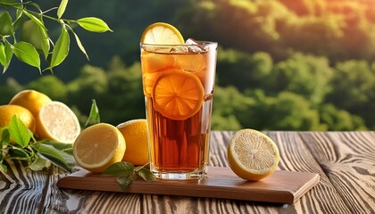 Poster - glass of ice tea with lemon