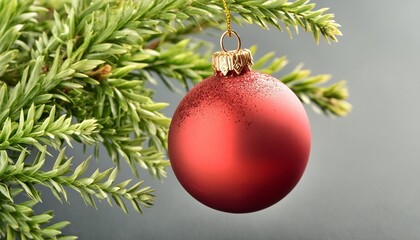 Poster - a red christmas ball hangs on a juniper branch