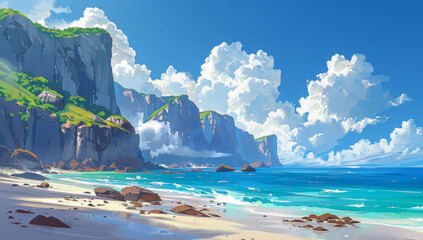 Beach Landscape anime style
