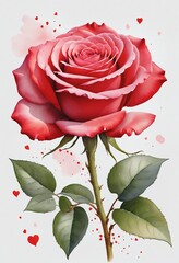 Wall Mural - A beautiful watercolor illustration of a red rose, symbolizing love and romance, perfect for a Valentine's Day celebration or as a romantic wallpaper gift