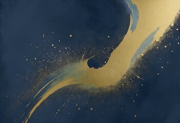 Wall Mural - Golden Brush Strokes on Navy Blue Textured Background