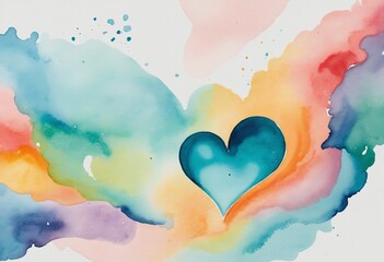 Wall Mural - colorful watercolor illustration with heart and butterfly