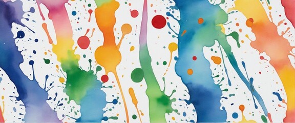 Wall Mural - Vibrant watercolor rainbow splashes on a white background - ideal for artistic wallpaper designs