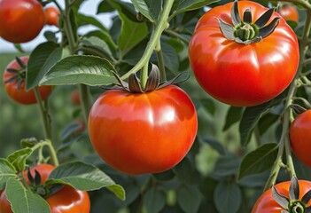 Fresh and organic tomato illustration showcasing the abundance of healthy, ripe vegetables in a vibrant garden setting