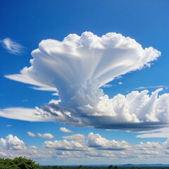 Wall Mural - illustration of a summer landscape with blue skies and iridescence clouds